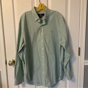 Vineyard Vines Men's Green and blue Gingham Button-Down Shirt